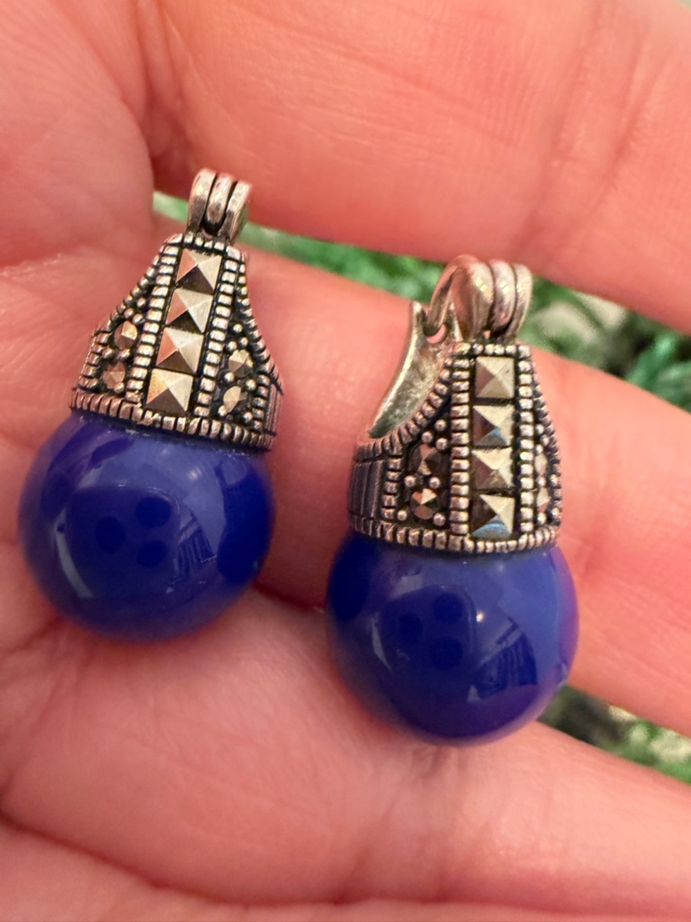 sterling silver lapis lazuli marcasite Drop Earrings